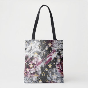 Gold stars grunge abstract stylish urban modern tote bag