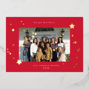 Gold Stars Happy Christmas Red Photo Foil Holiday