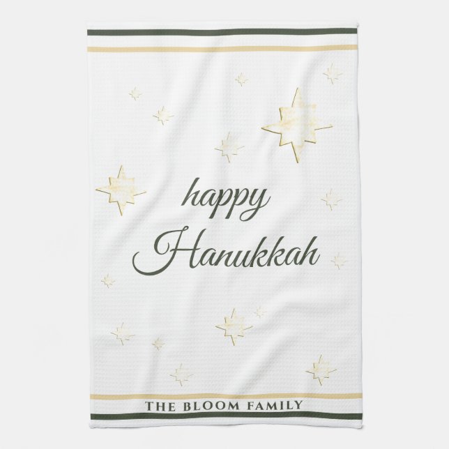 Gold Stars | Happy Hanukkah | Custom Name Tea Towel (Vertical)