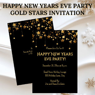  Gold Stars Happy New Years Eve Party Invitation