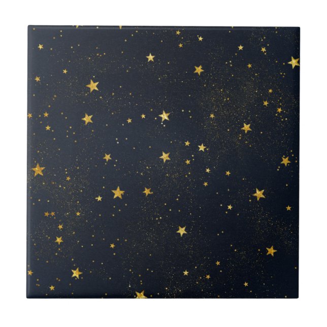 Gold Stars In Night Sky Ceramic Tile (Front)