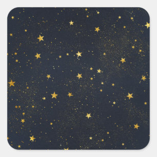 Gold stars in night sky square sticker