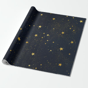Gold Stars In Night Sky Wrapping Paper