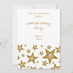 Gold Stars invitation vertical white