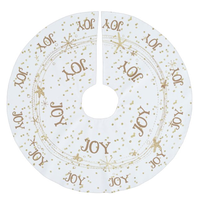Gold Stars, JOY, Christmas, Brushed Polyester Tree Skirt (Front)