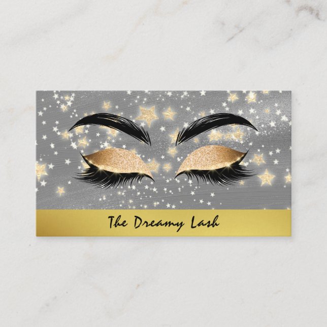 *~* Gold Stars Lashes Brows Extensions Girly Business Card (Front)