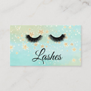 *~* Gold Stars Lashes Extensions Girly Glitter Business Card