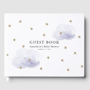 Gold Stars & Lavender Clouds Baby Shower Guest Book