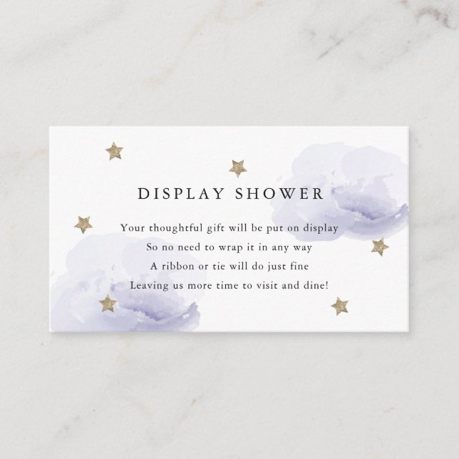 Gold Stars & Lavender Clouds Display Shower Enclosure Card (Front)