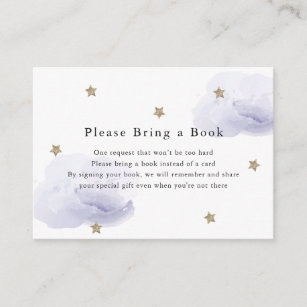 Gold Stars Lavender Clouds Please Bring a Book Enclosure Card