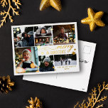 Gold Stars Merry & Bright 7 Photos Foil Holiday Postcard<br><div class="desc">Merry & Bright Christmas photo postcard with seven photos, golden stars, and gold foil text. White and gold photo Christmas postcard with merry & bright printed in gold foil along with lots of golden stars in different sizes. Merry and bright photo postcard personalised with your last name, the year, and...</div>