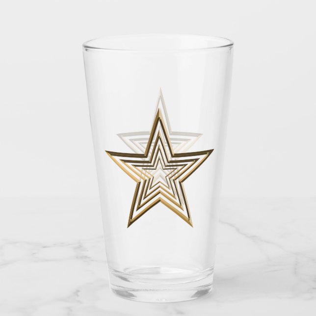 Gold stars modern pattern clear drinking glass (Front)