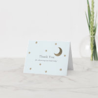 Gold Stars & Moon Blue Baby Shower Thank You Card