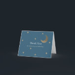Gold Stars & Moon Blue Baby Shower Thank You Card<br><div class="desc">This cute baby shower thank you card features faux gold glitter stars and the crescent moon on navy blue / midnight blue background. Change the background colour and personalise it for your needs. You can find matching products at my store.</div>