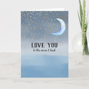 Gold Stars Moon Blue Ombre Card
