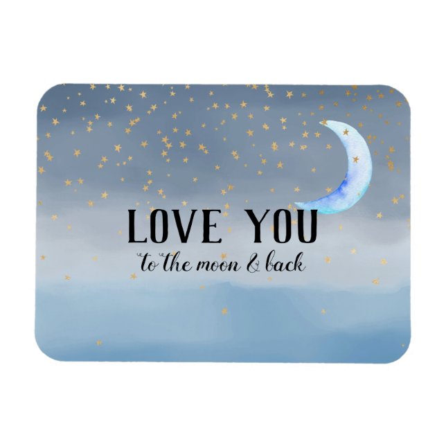 Gold Stars Moon Blue Ombre Magnet (Horizontal)