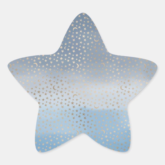 Gold Stars Moons Blue Ombre Star Sticker (Front)