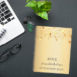 Gold stars name script 2025 planner<br><div class="desc">A faux gold looking background,  black text. Decorated with golden stars.  Personalise and add your name and a title year 2025 (or any year).</div>