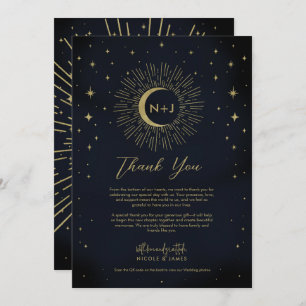 Gold Stars Night Celestial Sunburst Moon Thank You Invitation