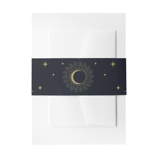Gold Stars Night Celestial Sunburst Moon Wedding Invitation Belly Band (Front Example)