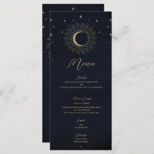 Gold Stars Night Sunburst Moon Wedding Menu