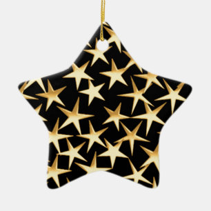 Gold stars on a black background ceramic tree decoration