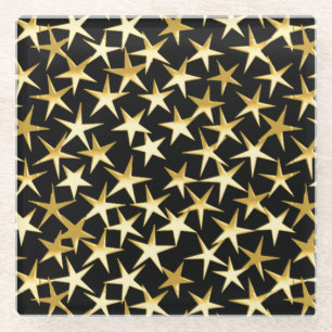 Gold stars on a black background glass coaster
