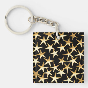 Gold stars on a black background key ring