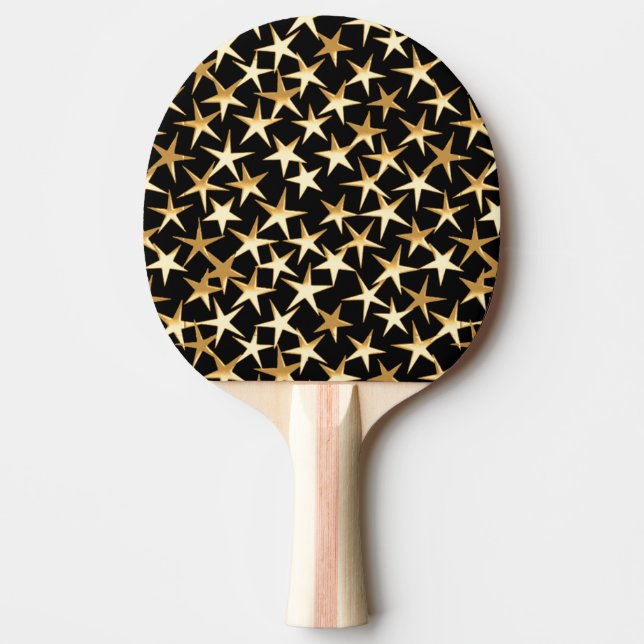 Gold stars on a black background ping pong paddle (Front)