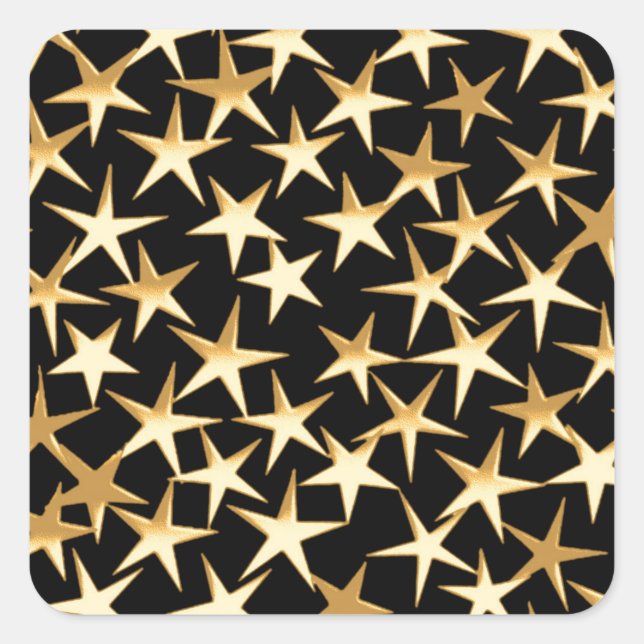 Gold stars on a black background square sticker (Front)