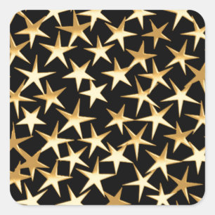 Gold stars on a black background square sticker