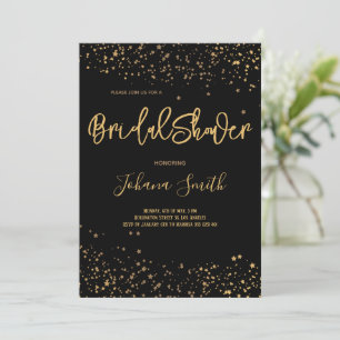 Gold Stars on black Bridal Shower Invitation