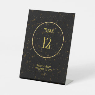 Gold Stars On Black In Gold Circle Tabletop Pedestal Sign