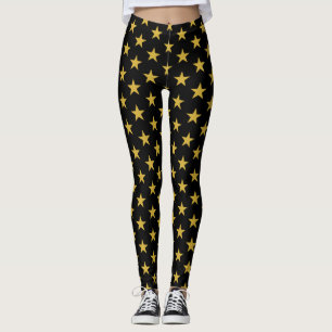 Gold Stars on Black Leggings