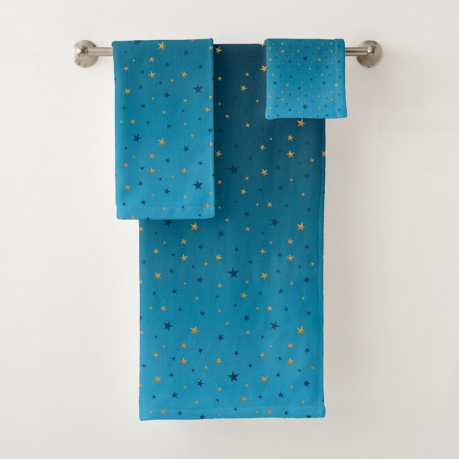 Gold stars on blue.  bath towel set (Insitu)