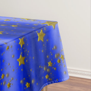 Gold Stars on Blue Christmas Tablecloth