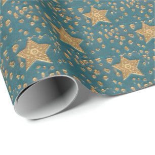 Gold Stars on Blue Night Sky Pattern Elegant Wrapping Paper