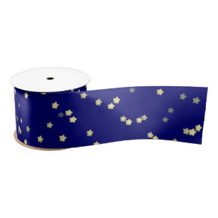 Gold Stars On Blue Satin Ribbon