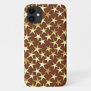 Gold stars on chocolate brown iPhone 11 case
