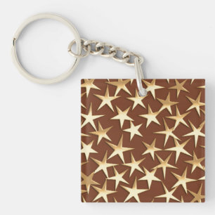 Gold stars on chocolate brown key ring