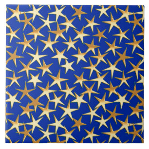 Gold stars on cobalt blue ceramic tile