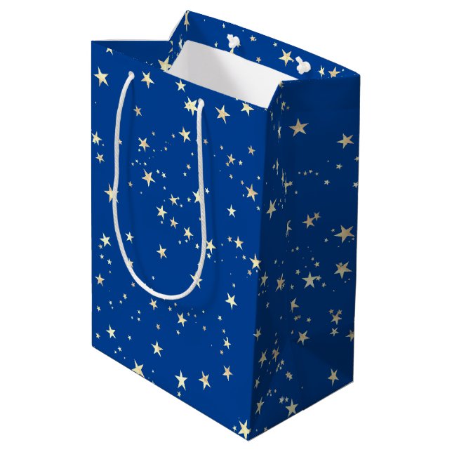 Gold Stars on Deep Blue Background Medium Gift Bag (Back Angled)