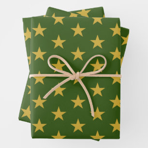 Gold Stars on Emerald Green Wrapping Paper Sheet