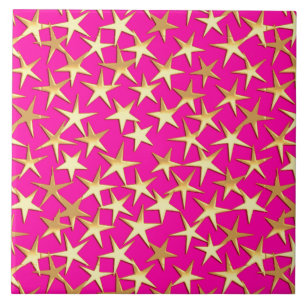 Gold stars on fuchsia pink ceramic tile
