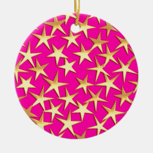 Gold stars on fuchsia pink ceramic tree decoration