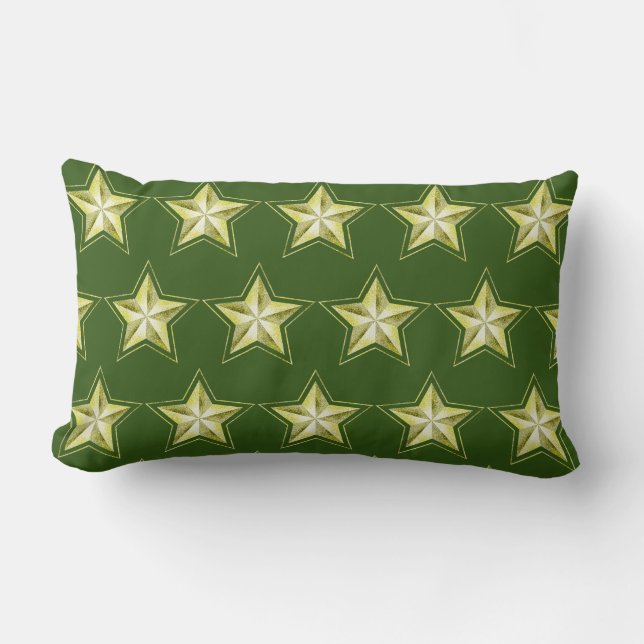 Gold Stars on Green Lumbar Pillow (Front)