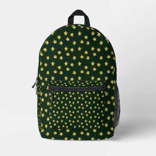 Gold stars on green printed backpack