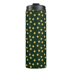 Gold stars on green thermal tumbler