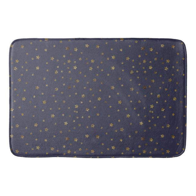Gold Stars on Navy Blue Bath Mat (Front)