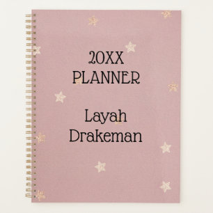 Gold Stars on Pink, Add Name, Annual Planner